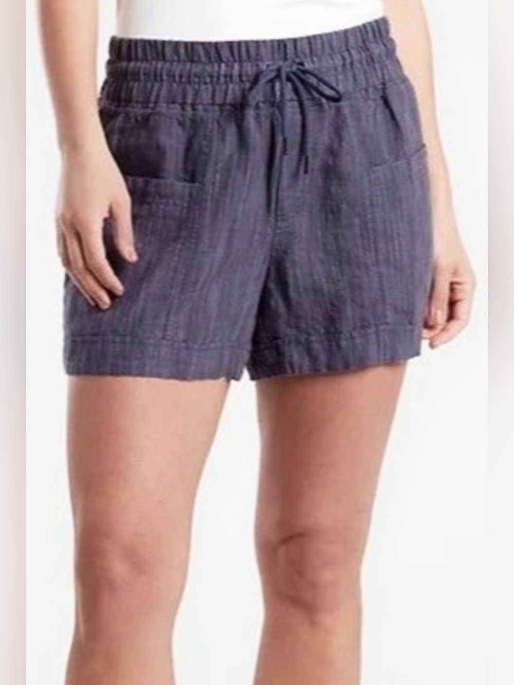 Athleta Cabo Navy Blue High-Waist Drawstring Linen Shorts